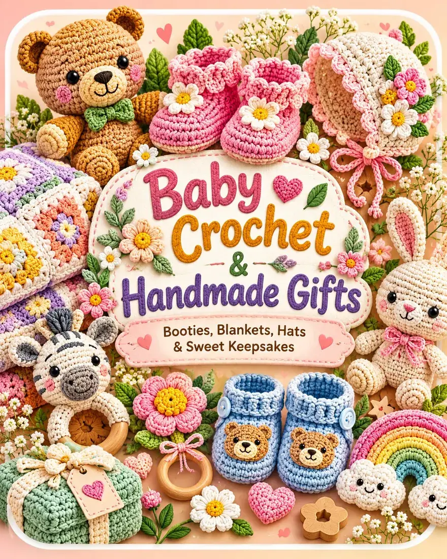 Illustrated cover for baby crochet eBook concept