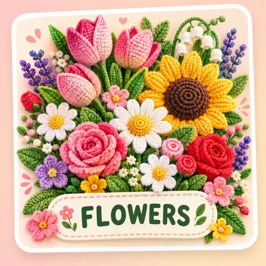 Illustrated cover for flowers crochet eBook concept