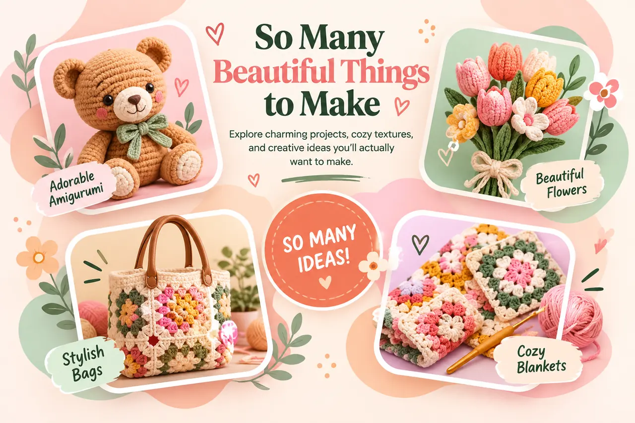 Crochet ideas: amigurumi, flowers, bags and cozy blankets